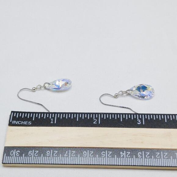 Sterling Silver 925 Teardrop Earrings Aurora Borealis Austrian Crystal - Picture 8 of 12